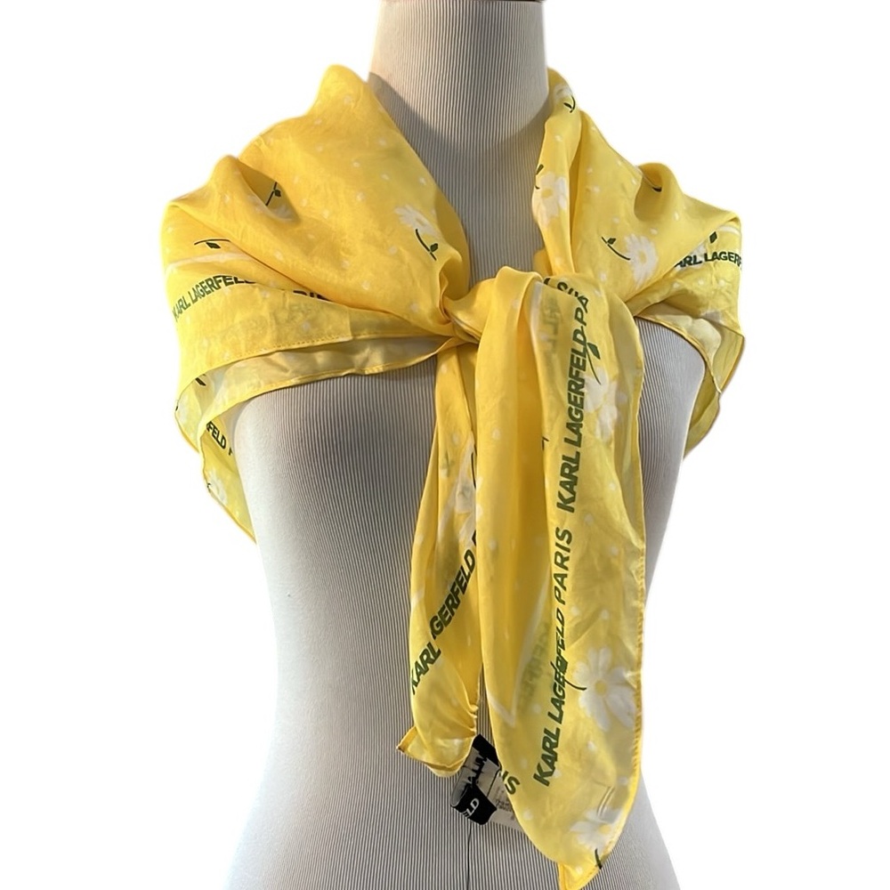 KARL LAGERFELD DAISY PRINT COTTON SILK BLEND SQUARE SCARF SUNFLOWER YELLOW NEW